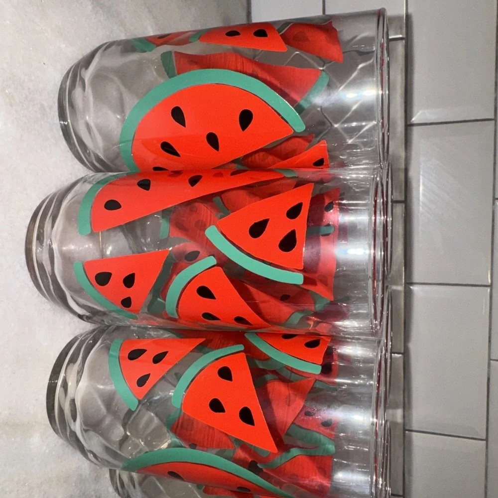 Vintage Libbey Retro Watermelon Glasses Set Of 6 Highball‎ Water 16oz GW006